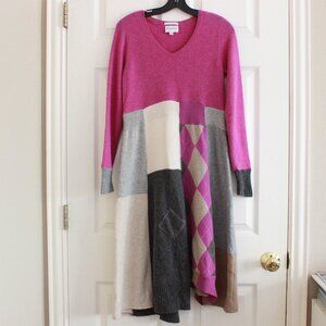 Chic Patchwork Midi Dress in Pink and Gray